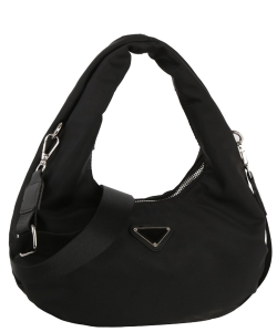 Nylon Triangle Plaque Shoulder Bag Hobo GLV-0174 BLACK